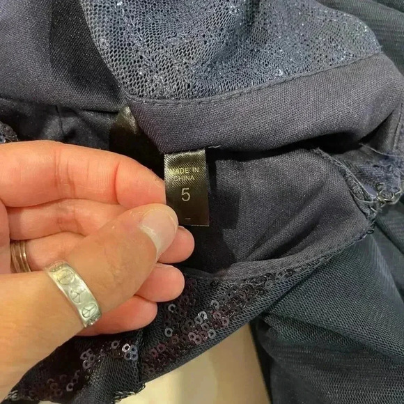 Trixxi Sequin Tulle Navy Blue Mini Party Dress MeshBack VNeck Women 5 Homecoming - Picture 8 of 8